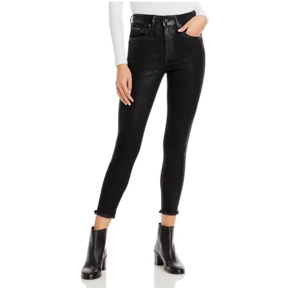 WE The Free Womens Black High Rise Coated Shimmer Denim Skinny Jeans 32 - Picture 3 of 13